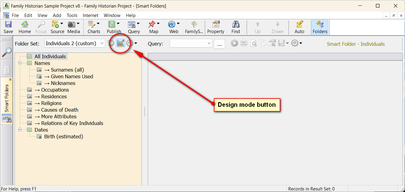 Query Window with Smart Folder Pane in Design Mode